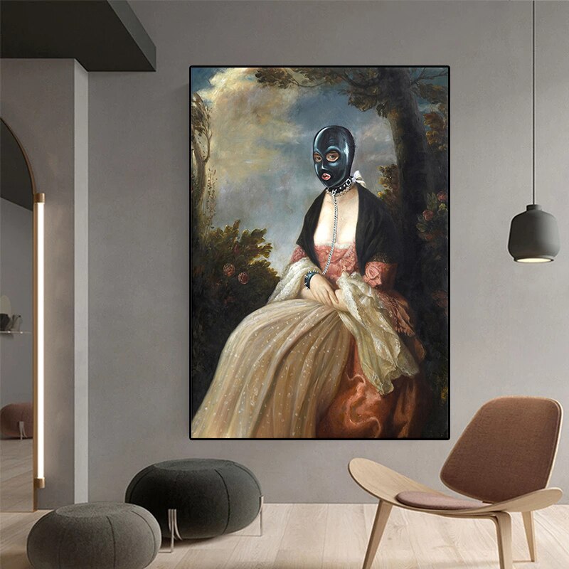 Funny Banksy Art Masked Woman Canvas Painting Poster and Printed Wall Art Picture for Home Living Room Decor Cuadros